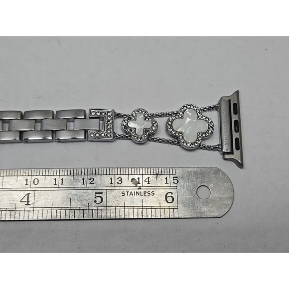 BCBGMAXAZRIA Silver Clover Rhinestone Apple Watch Band 42 44 45 49 Adjustable - Picture 5 of 8